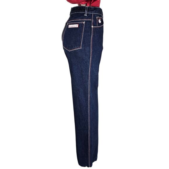 Vintage 70s Gloria Vanderbilt by Murjani Iconic Red White Stitch Dark Wash Jeans - Picture 3 of 16